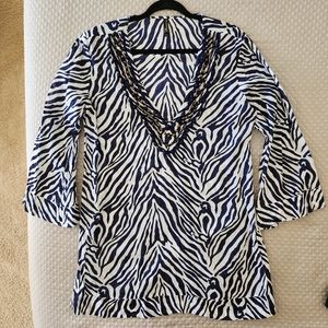 VIX By Hermanny. Size M. Navy and white zebra beaded v neck cotton cover up